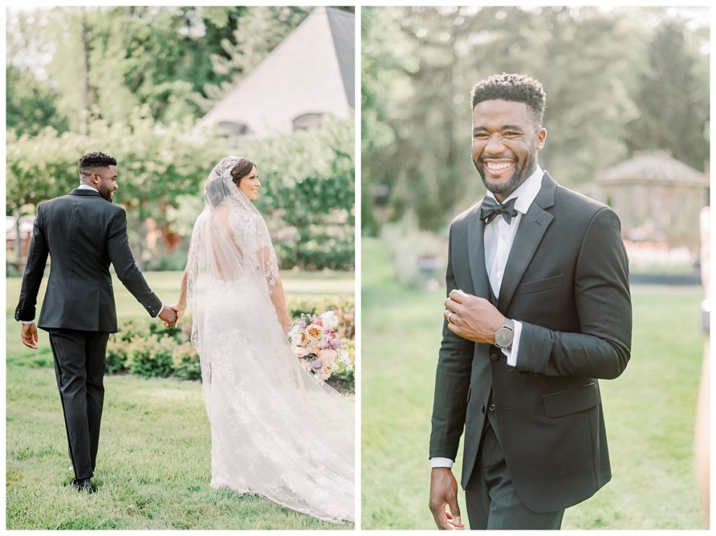 The groom laughs with excitement with his bride