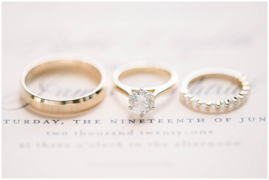Gold Wedding rings on Invitation