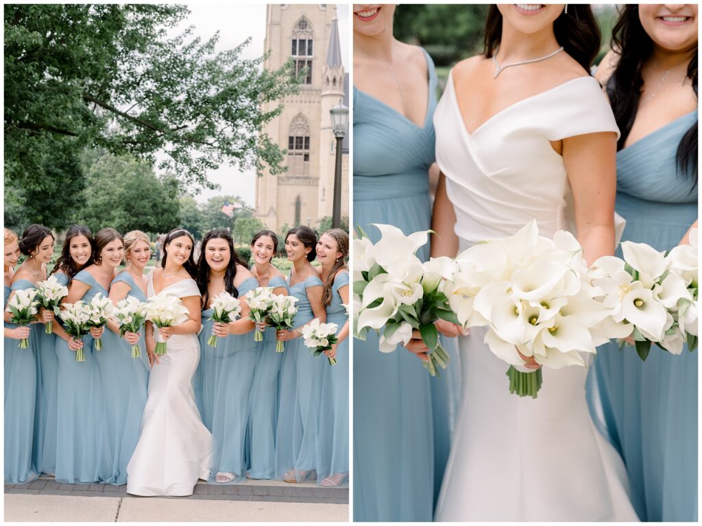 Dusty Blue Bridesmaids Dresses and Calla Lilies