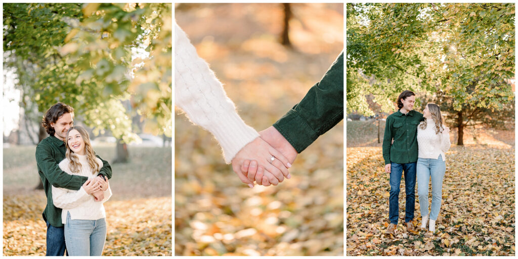 Engagement Ring and Fall leaves in Chicago, Illinois
