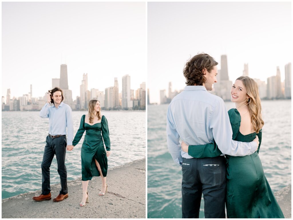 Light and Airy Engagement Photo at North Ave beach, Chicago, Illinois