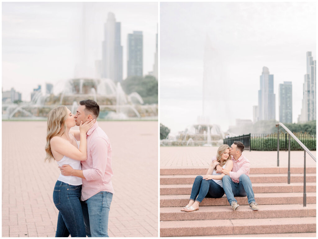 buckingham fountain chicago il casual engagement session 
