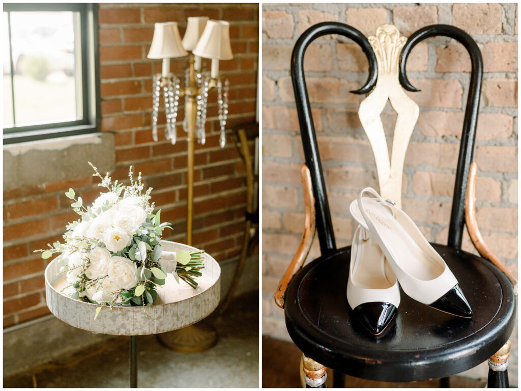 South Bend Wedding shoes and bouquet photograph