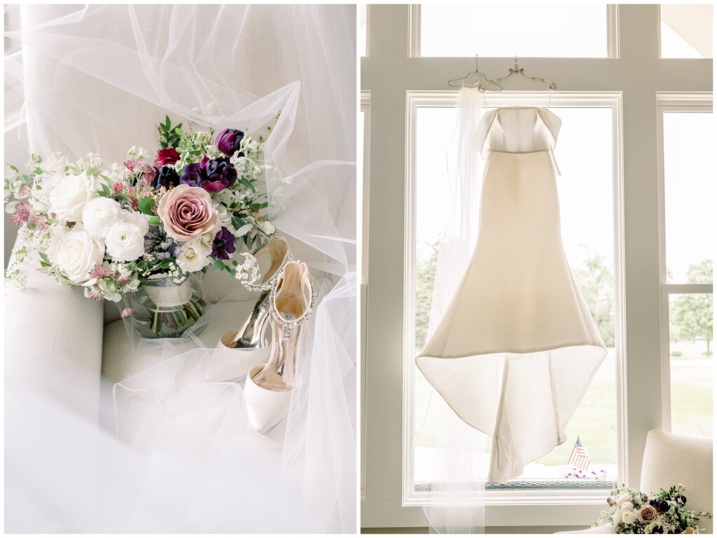 classic white wedding dress, spring bridal bouquet, south bend florist, LB Florist 