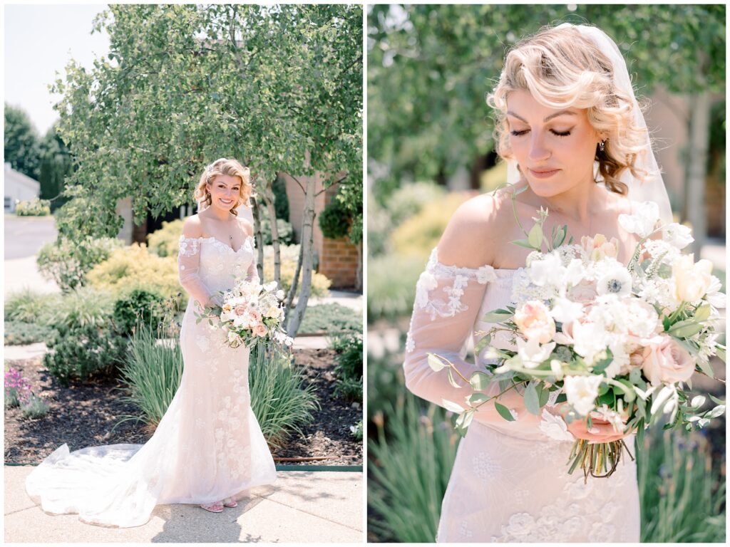 chesterton wedding dress shops, garden inspired wedding, elkhart hair and makeup artist, lace & blush wedding dress, spring wedding florals 