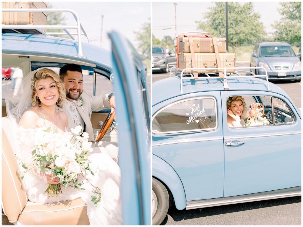 classic car for wedding, south bend wedding photographer, garden inspired wedding 