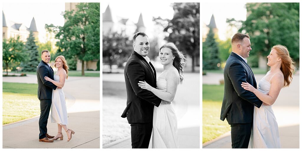 Engaged Couple at Notre Dame for summer Engagement Photos