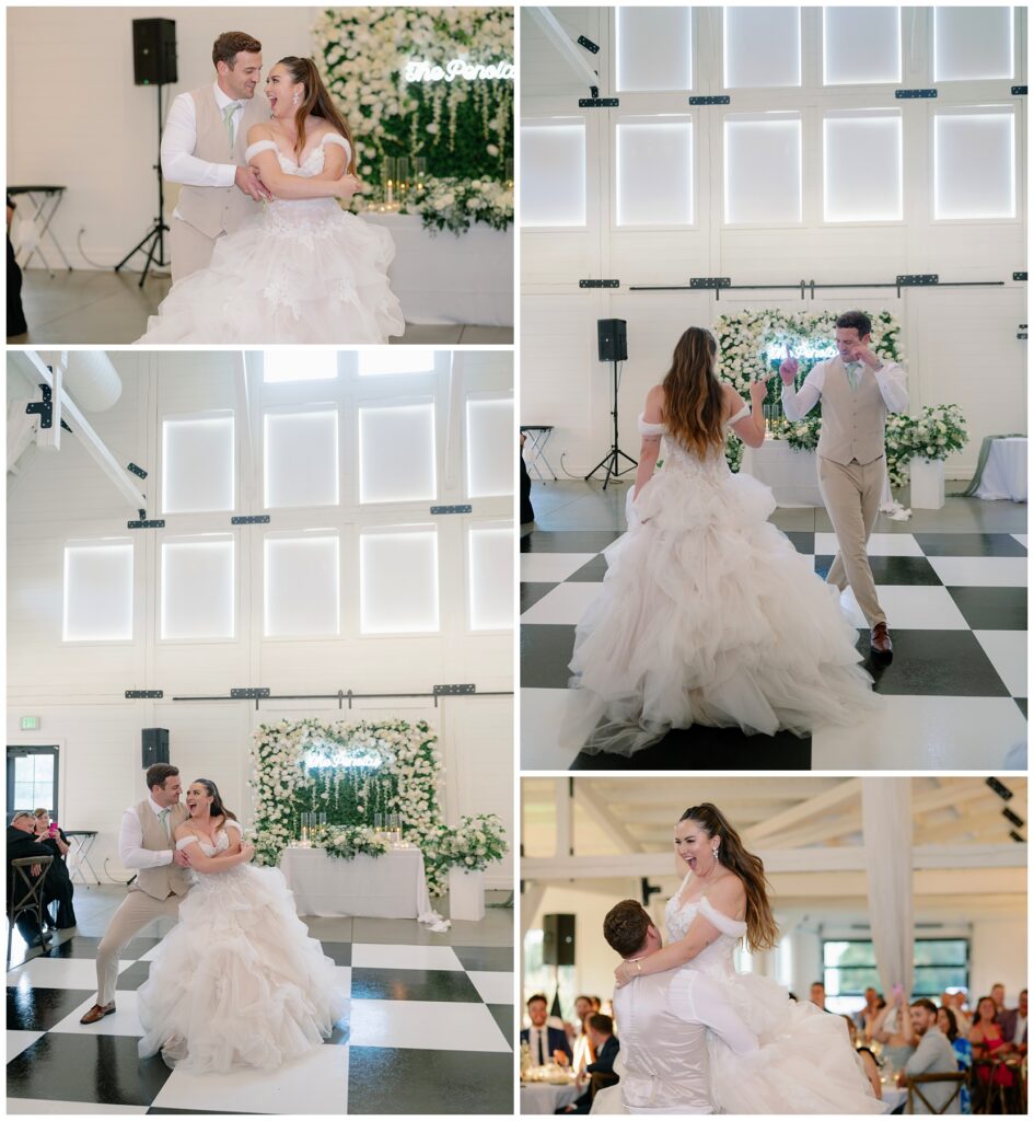 A bride and groom dance at their fairytale wedding.