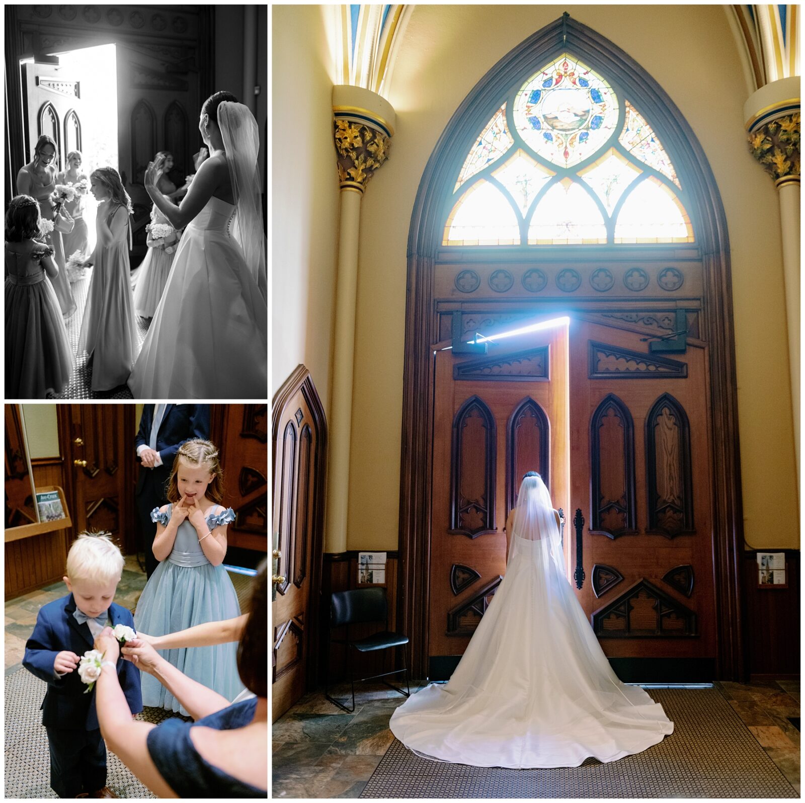 A bride and her wedding party prepare for her Notre Dame wedding.