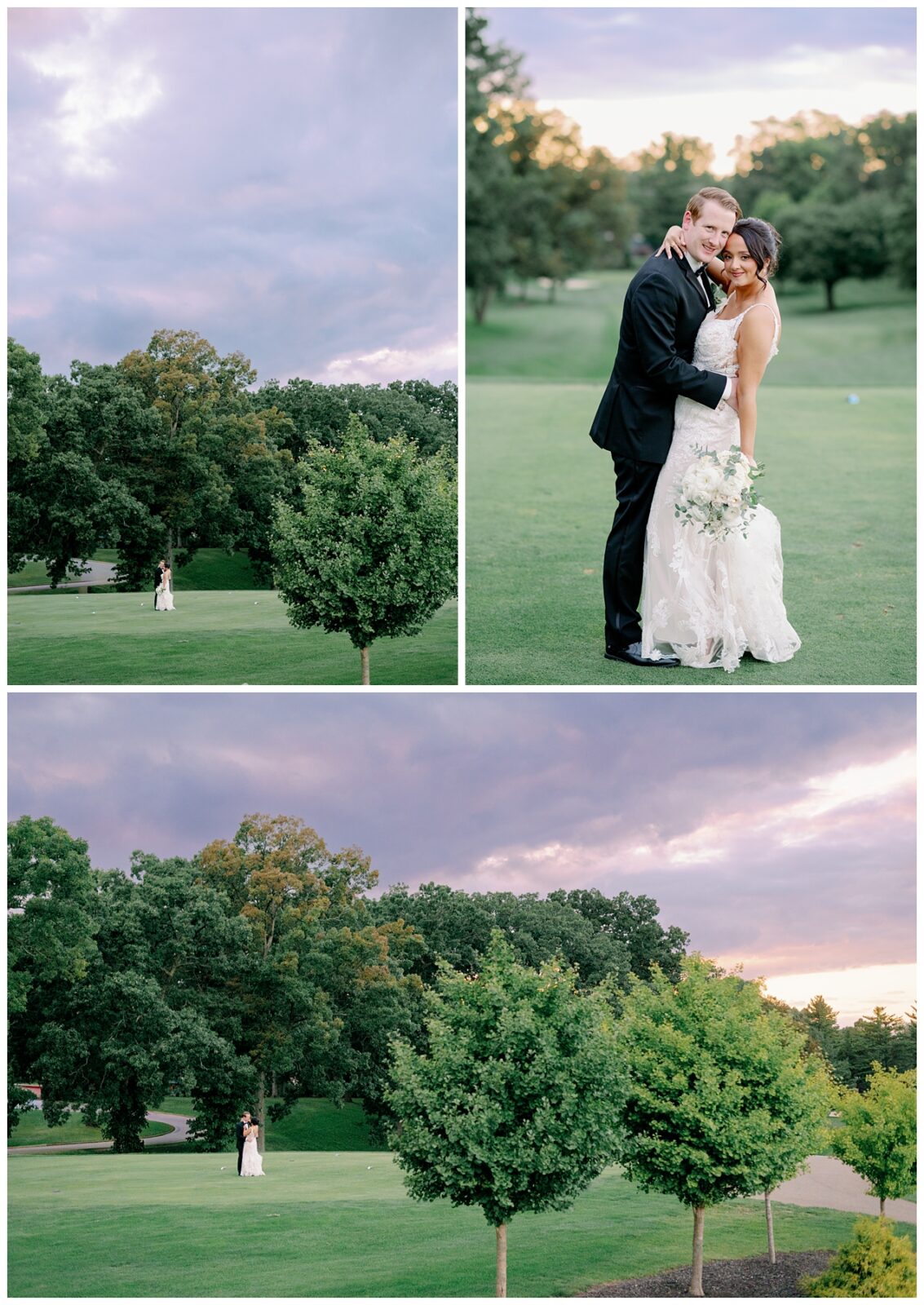 A newlywed couple takes sunset portraits during their Italian-inspired wedding at the Basilica of the Sacred Heart at Notre Dame.