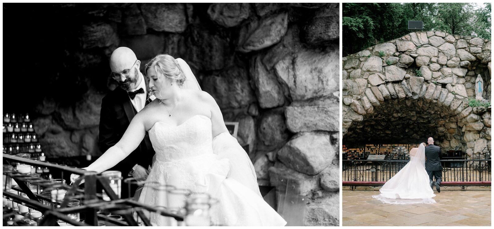 A couple shares a private moment of prayer during their timeless weddingl