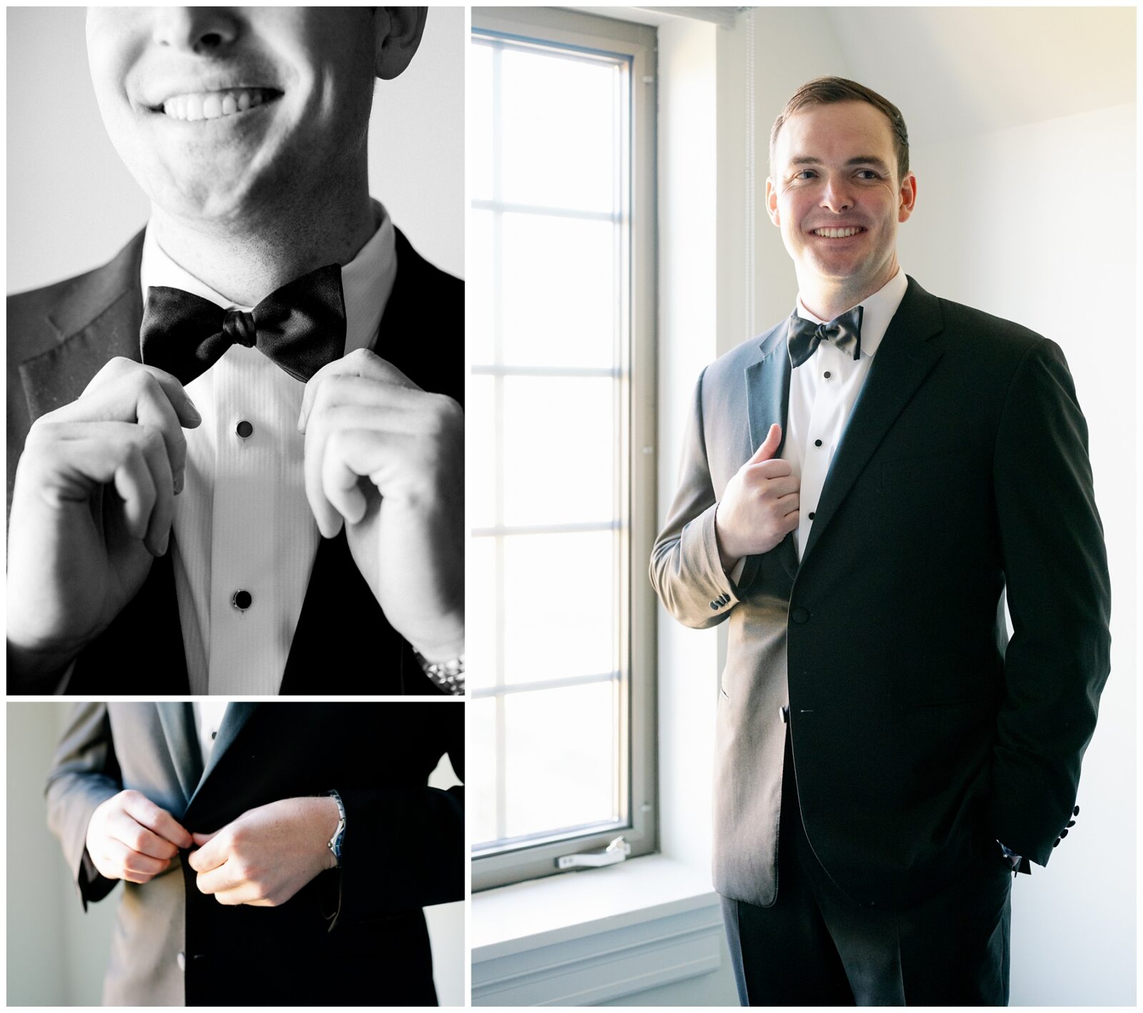 A groom gets ready on the morning of his Notre Dame wedding.