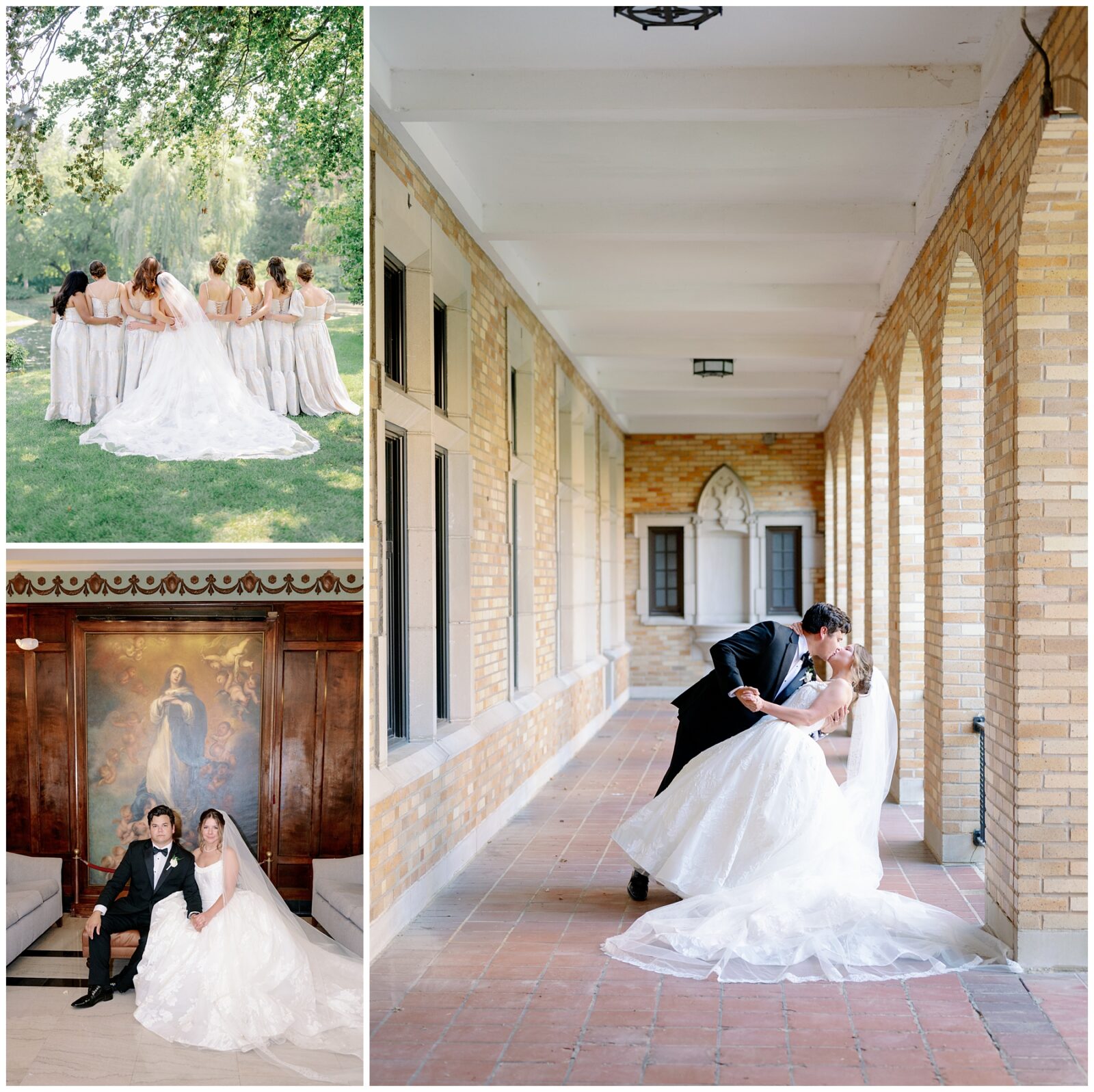 A newlywed couple takes wedding portraits around one of the best places to take wedding photos in South Bend