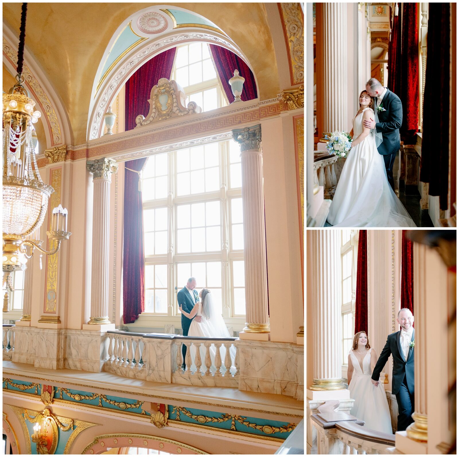 A newlywed couple takes wedding portraits around one of the best places to take wedding photos in South Bend
