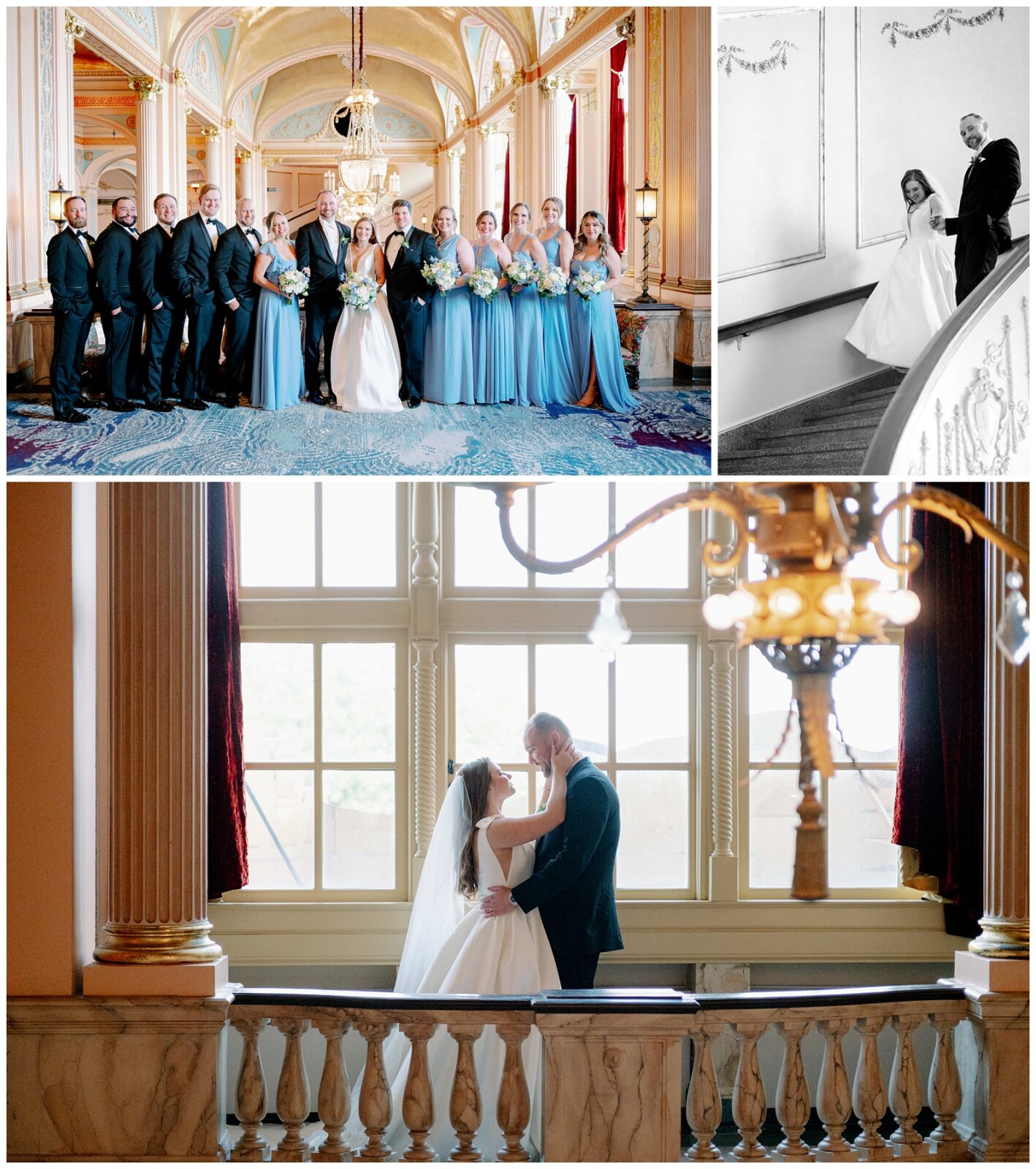 A newlywed couple takes wedding portraits around one of the best places to take wedding photos in South Bend