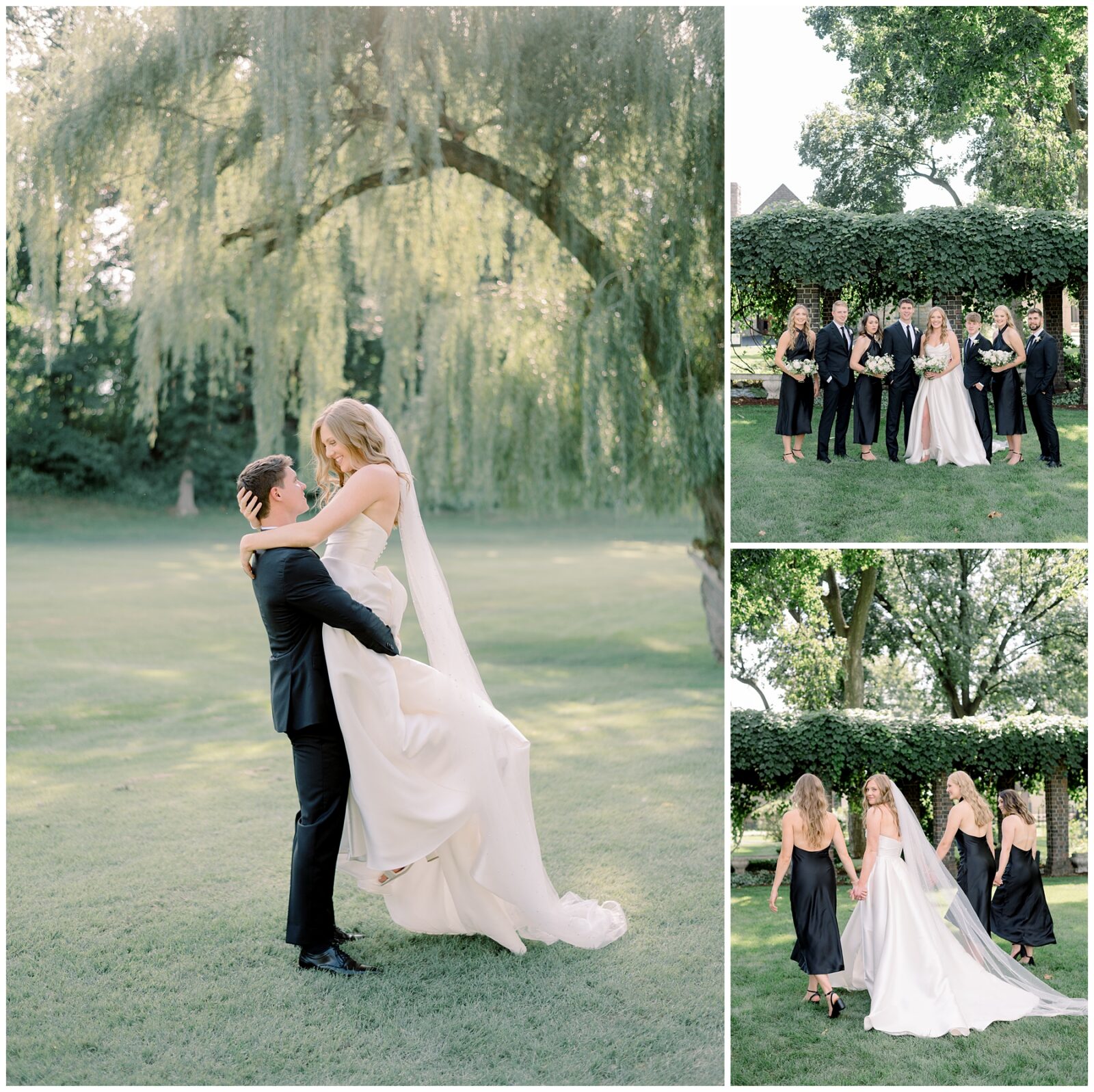 A newlywed couple takes wedding portraits around one of the best places to take wedding photos in South Bend